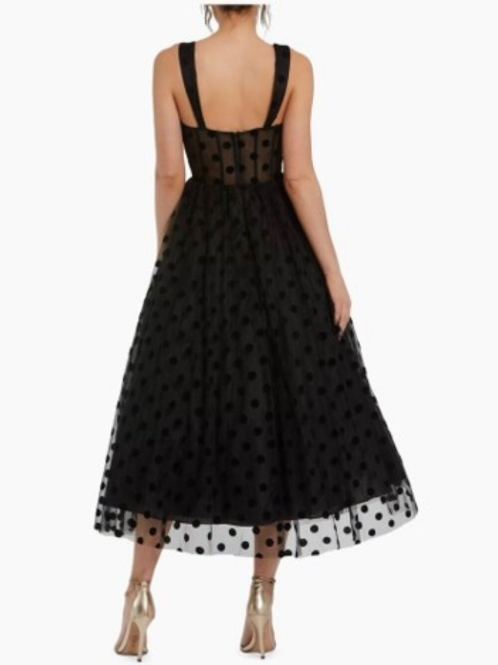 Ieena for Mac Duggal Polka Dot Tulle A-Line Midi Dress Black 4 - Picture 4 of 11